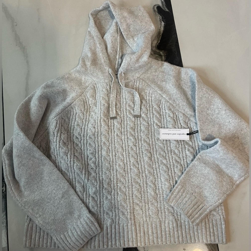 Gray Cable Knit Hoodie Sweater